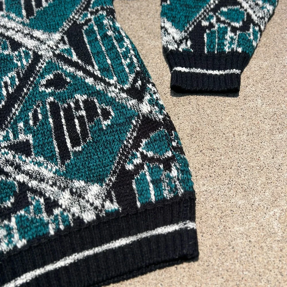 Brad Richards Sweater L Retro Geometric‎ Print Crewneck Knit Streetwear Vintage